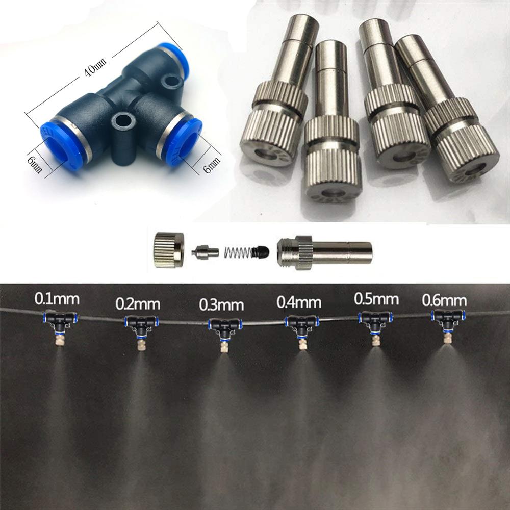 10PCS Fog Misting Nozzle With 6mm Tee Quick Connection Garden Water Irrigation Sprinkler for Low Pressure Misting System