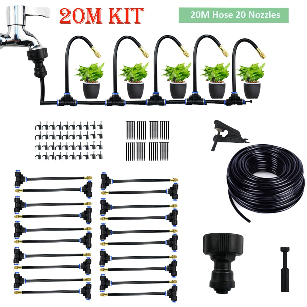 5-20M DIY Misting System For Lawn Garden Irrigation Universal Adjustable Atomizing Sprayer Kit Tube Water Mister