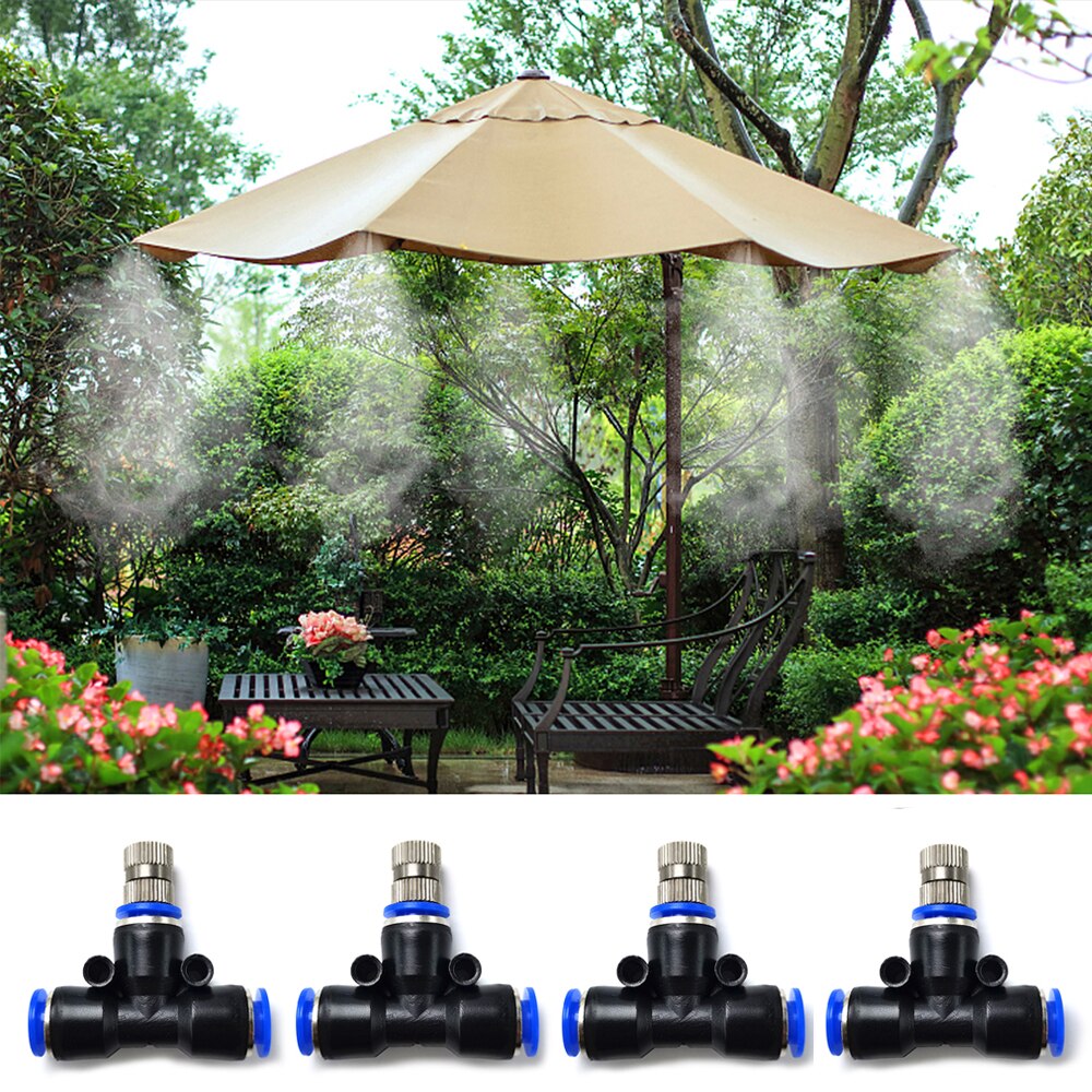 10PCS Fog Misting Nozzle With 6mm Tee Quick Connection Garden Water Irrigation Sprinkler for Low Pressure Misting System