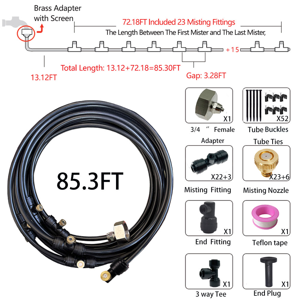 8-26M Low Pressure Misting System For Outdoor Garden Patio Cooling Mister Kit With 3/4'' Brass Adapter
