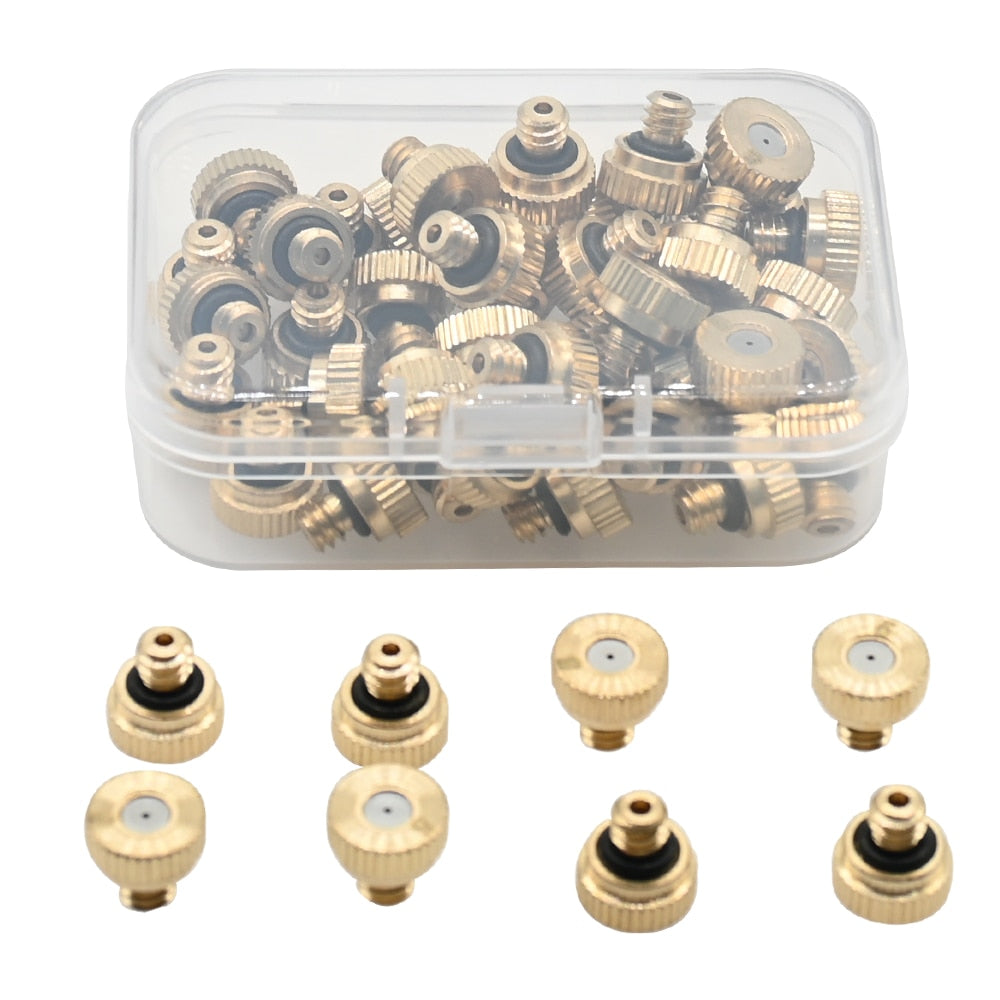 100PCS Threaded Brass Misting Nozzle 0.1-0.8mm Orifice Water Mister Parts Fog Nozzle For Patio Misting System Outdoor Cooling