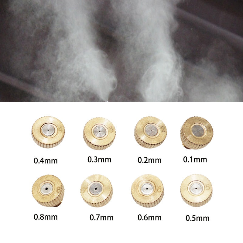 100PCS Threaded Brass Misting Nozzle 0.1-0.8mm Orifice Water Mister Parts Fog Nozzle For Patio Misting System Outdoor Cooling