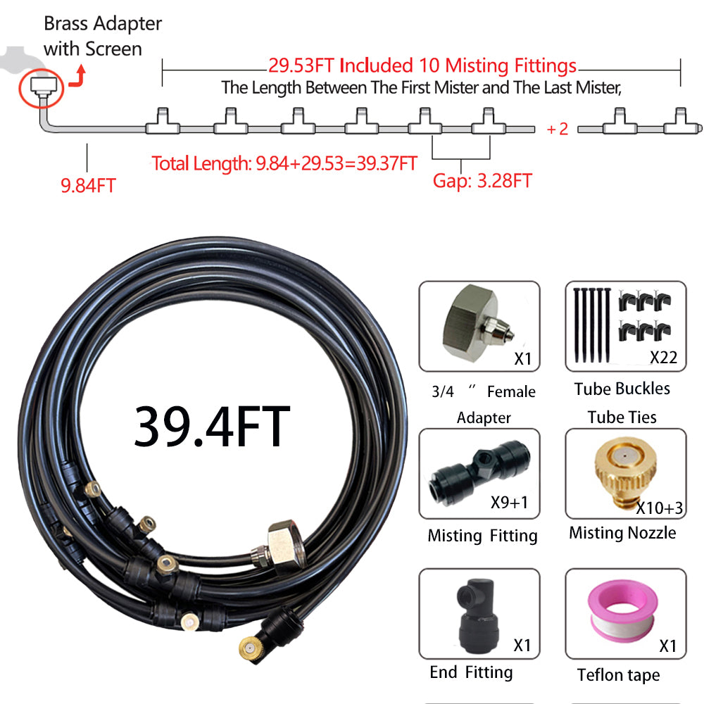 8-26M Low Pressure Misting System For Outdoor Garden Patio Cooling Mister Kit With  3/4'' Brass Adapter