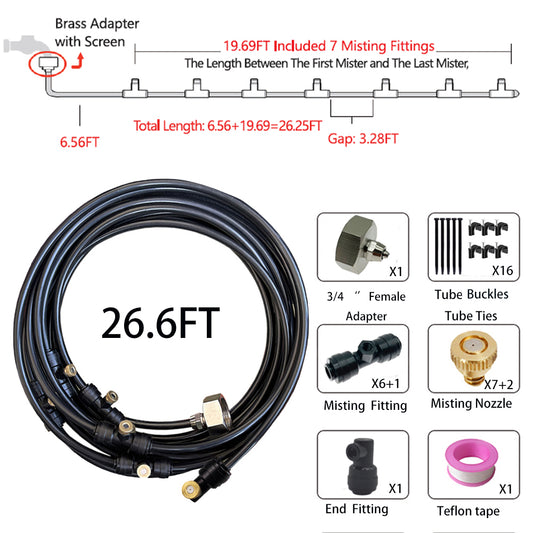 8-26M Low Pressure Misting System For Outdoor Garden Patio Cooling Mister Kit With  3/4'' Brass Adapter